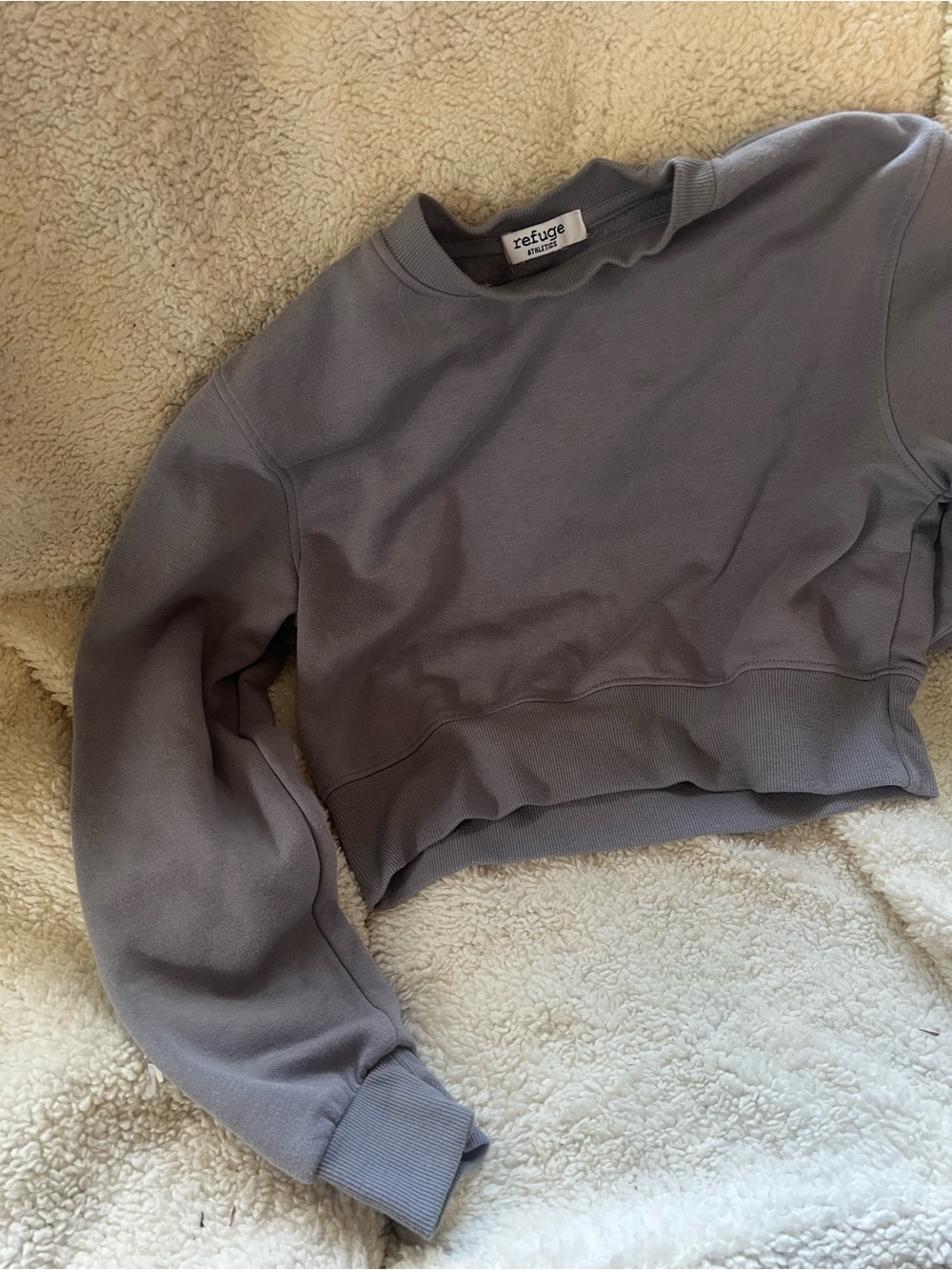 Dusty Blue/Grey Crew Neck Crop Athletic Sweater Refuge
